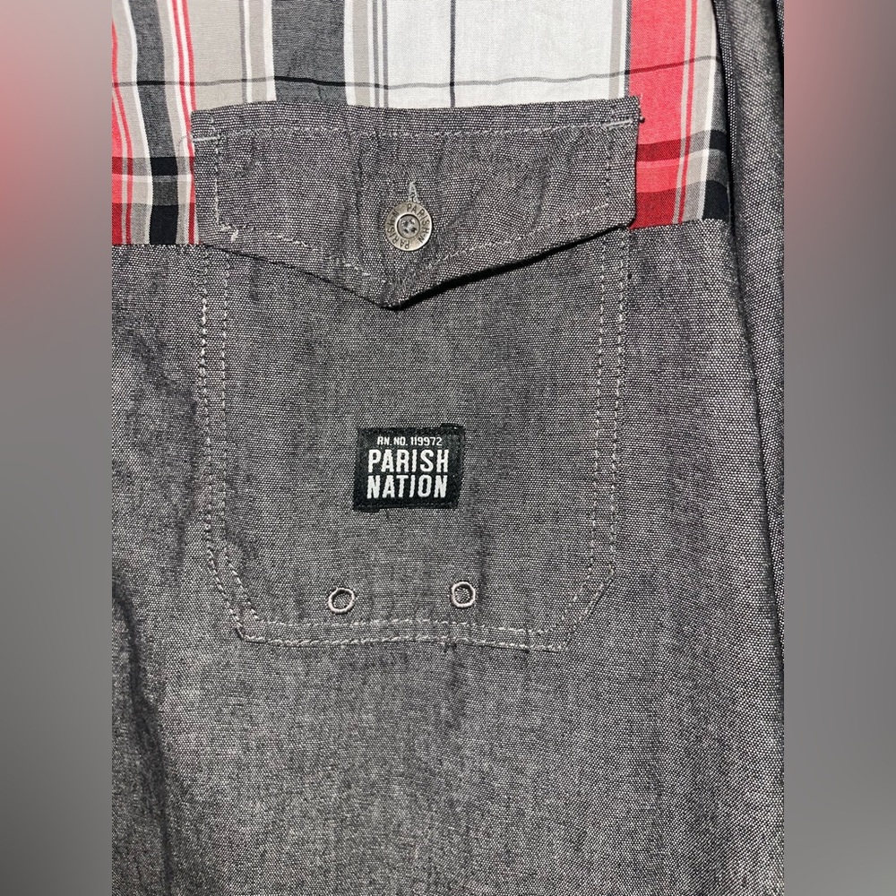 Parish Nation Shirt Long Sleeve Plaid Gray Elbow Patches Pockets Men’s Size  2XL - Picture 6 of 9